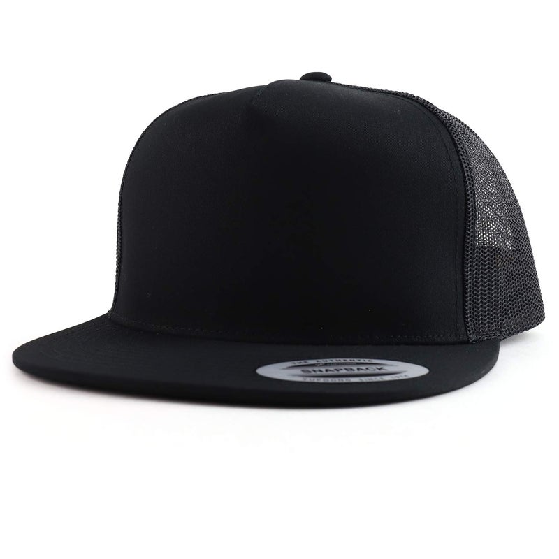 Armycrew Oversize XXL Structured Blank 5 Panel Flatbill Snapback Mesh Cap - Black - 2XL - Image 1